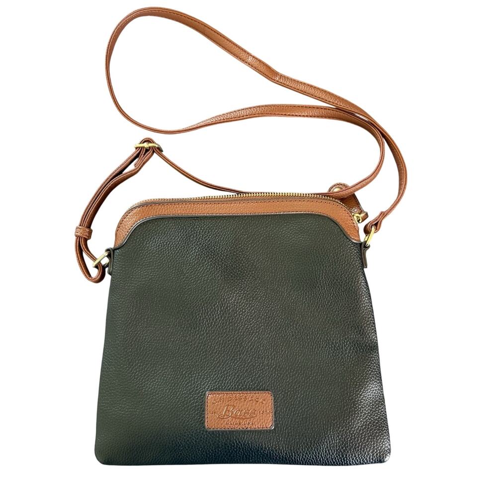 G.H. Bass Small Pebbled Leather Adjustable Crossbody Bag Purse Black Brown Trim
